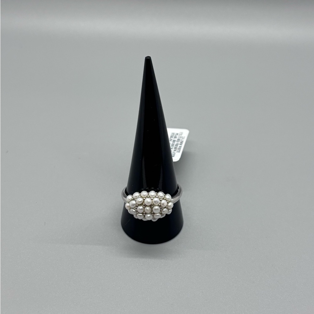 2.5-3.5mm White Cultured Freshwater Pearl Rhodium Over SS Ring Size 12